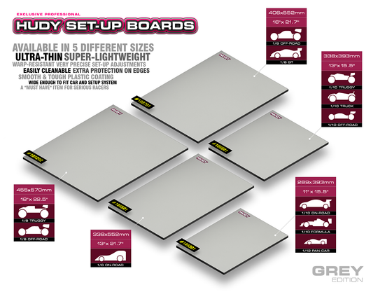 HUDY Flat Set-Up Board 1/10 & 1/12 On-Road - Lightweight - Grey