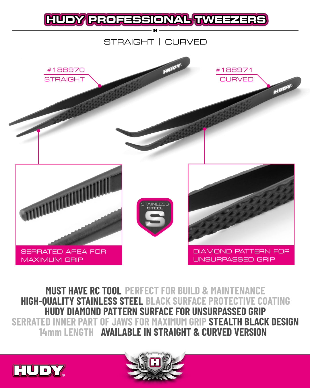 HUDY Professional Tweezers Straight