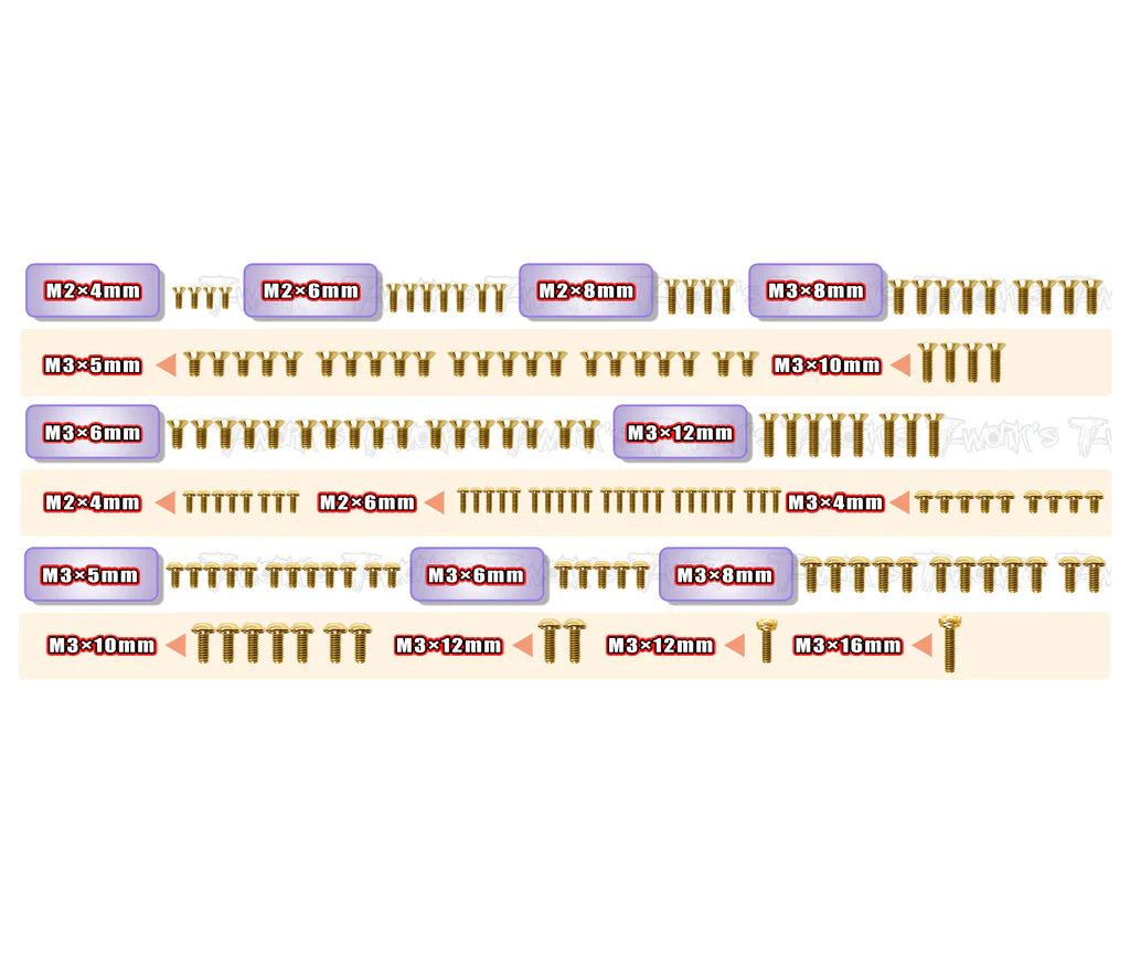 Gold Plated Steel Screw Set for Mugen MTC3 (155pcs)